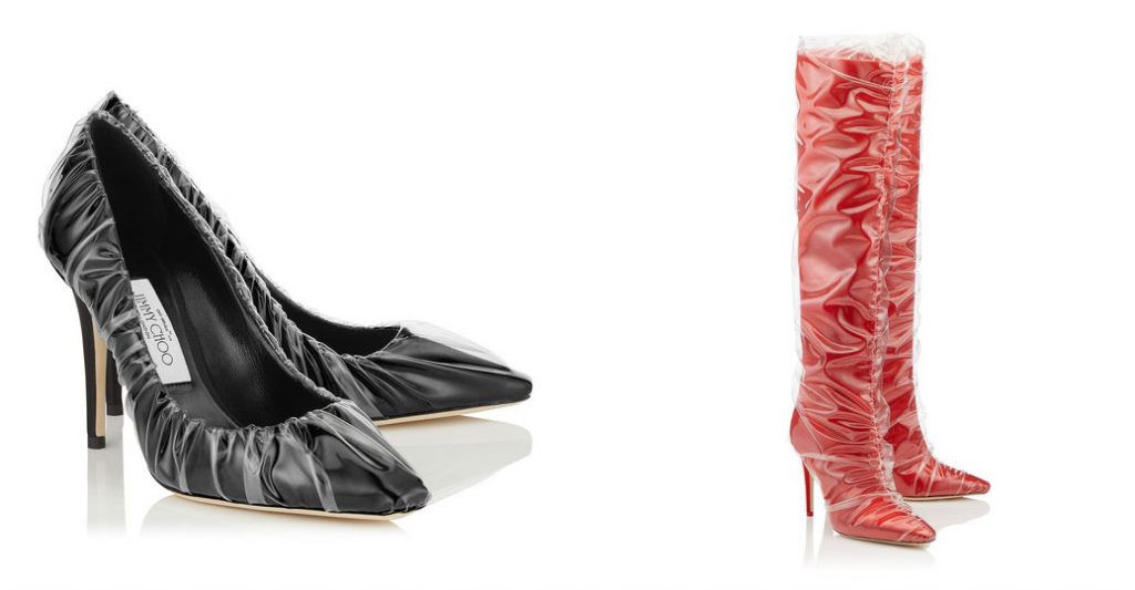 scarpe in satin ricoperte con plastica trasparente collezione jimmy choo off-white