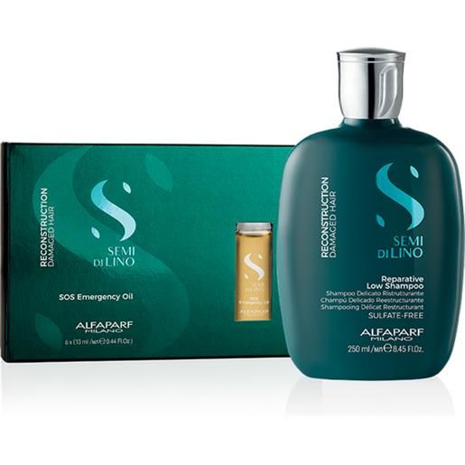 Alfaparf semi di lino reconstruction kit shampoo + sos emergency oil