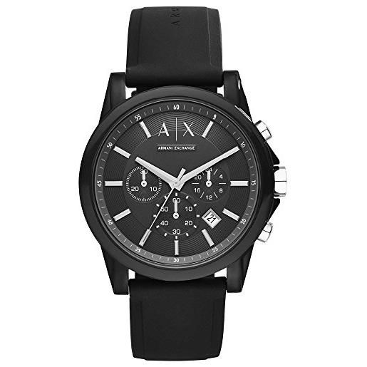 Armani Exchange orologio cronografo da uomo, cassa in acciaio inossidabile nera con cinturino in silicone, ax1326