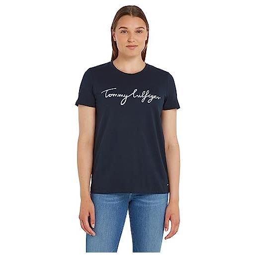 Tommy Hilfiger T-shirt Maniche Corte Donna Scollo Rotondo, Blu (Hydrangea  Blue), M 