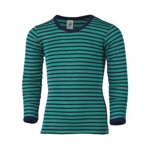 Engel maglietta a manica lunga in lana seta -blu ghiaccio/ marine