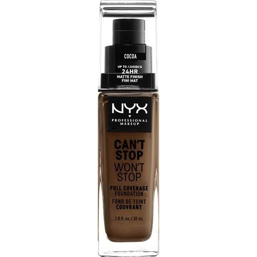 Nyx Professional MakeUp can't stop won't stop full coverage foundation fondotinta liquido, fondotinta crema cocoa