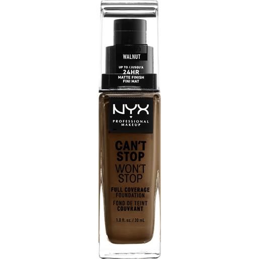 Nyx Professional MakeUp can't stop won't stop full coverage foundation fondotinta liquido, fondotinta crema walnut