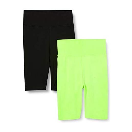 Urban Classics ladies radler-hose high waist cycle shorts 2-pack pantaloncini da yoga, electriclime/nero, s donna