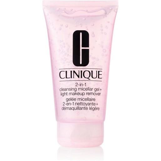 Clinique 2-in-1 cleansing micellar gel + makeup remover detergenza viso, 150-ml