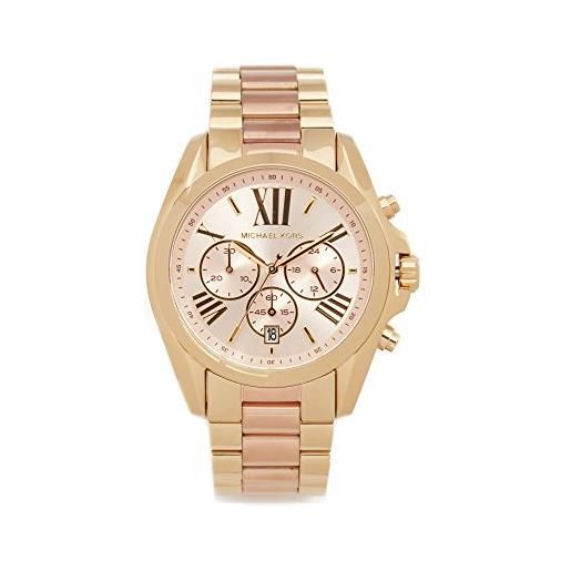 Michael Kors bradshaw orologio da donna, misura cassa 43 mm, movimento cronografo al quarzo, cinturino in acciaio inossidabile, oro rosa