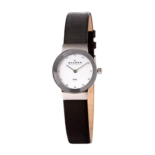 Skagen freja orologio per donna, movimento al quarzo con cinturino in acciaio inossidabile o in pelle, nero e argento, 22mm