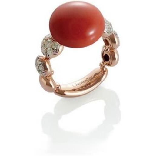 Chantecler anello in oro rosa, diamanti e corallo rosso