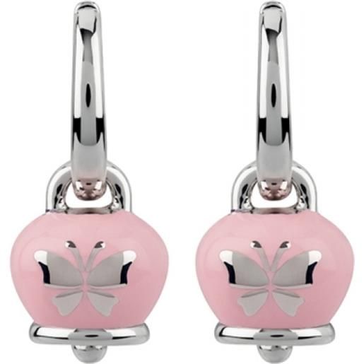Chantecler orecchini con campanella mini in argento e smalto rosa con farfalla