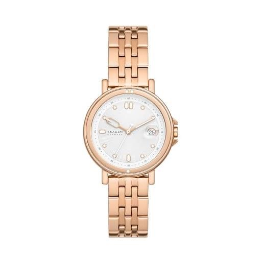 Skagen signatur orologio per donna, movimento al quarzo con cinturino in acciaio inossidabile o in pelle, tono oro rosa e bianco, 30mm