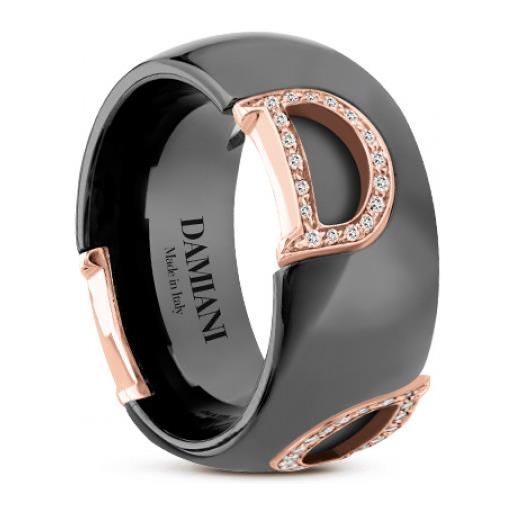 Damiani anello in ceramica nera, oro rosa e diamanti