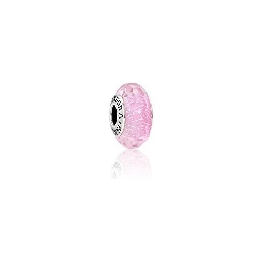 Pandora ciondolo astratto in argento con vetro di murano sfaccettato iridescente blu, rosa