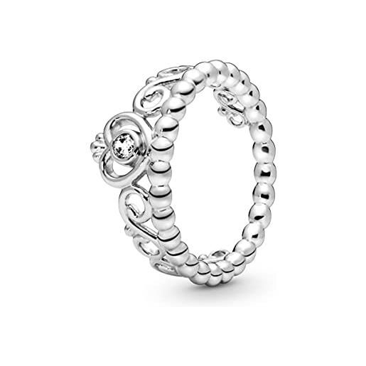 Pandora purely pandora anello princess con corona stile tiara, in argento con zirconia cubica, 58