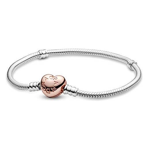 Pandora icons bracciale in argento con chiusura a forma di cuore placcata in oro rosa 14k, 20