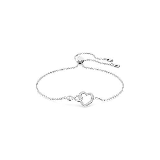 Swarovski infinity bracciale a catena morbida, placcato in tonalità rodio lucido con delicati zirconi su un simbolo con cuore e infinito, bianco
