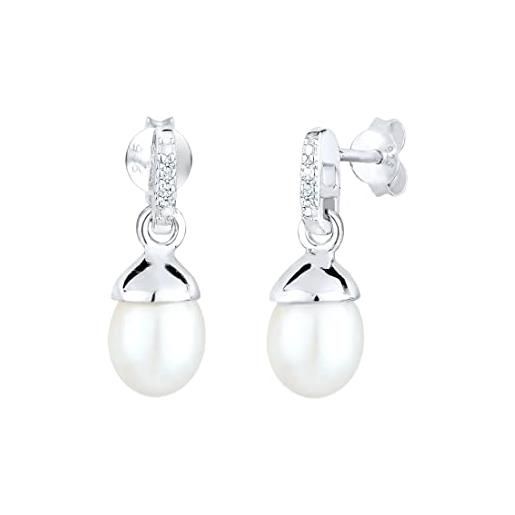DIAMORE elli diamonds orecchini donne preziosa perla coltivata d'acqua dolce diamante (0.03 ct. ) 925 argento sterling