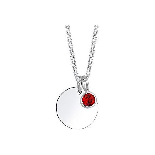 Elli collana con pendente con cristallo da donna, in argento 925, rosso (chiaro), misura 45