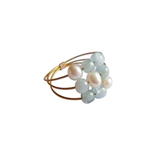 GemShine - anello da donna - placcato in oro - acquamarina - perle - blu - bianco, misura dell'anello: 62 (19,7), misura anello: 52 (16.6)