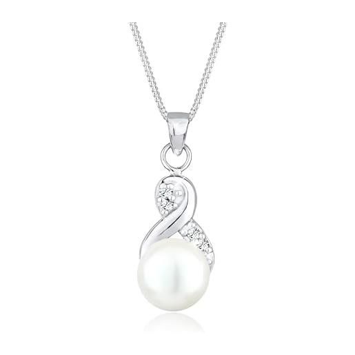 Elli collana donne ciondolo infinità elegante con perla d'acqua dolce e cristalli in argento sterlino 925