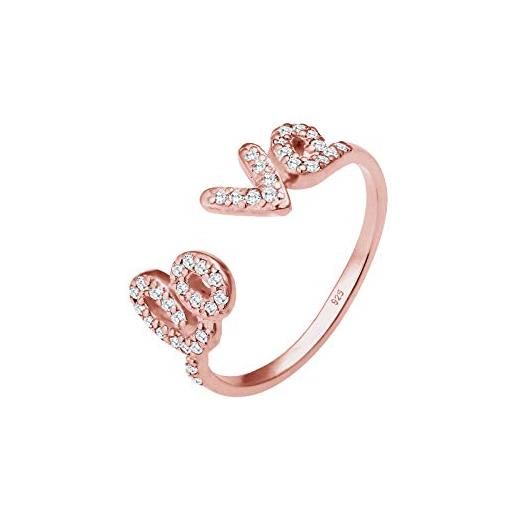 Elli, anello da donna con scritta "love", in argento sterling 925 con zirconi bianchi, taglio a brillante, argento, 54 (17.2), colore: rosé, cod. 0602930316_54
