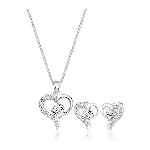 Elli set di gioielli donne ciondolo cuore set orecchini a perno con cristalli in argento sterlino 925