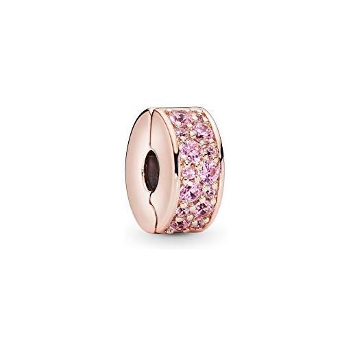 Pandora colours ciondolo a clip con pavé placcato in oro rosa 14k con zirconia cubica rosa e impugnatura in silicone
