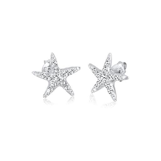 Elli orecchini donne orecchini a perno stella marina spiaggia con cristalli in argento sterlino 925