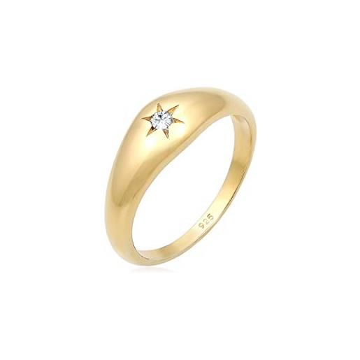 Elli anelli con sigillo, da donna, motivo stella, con cristalli, in argento sterling 925 placcato oro
