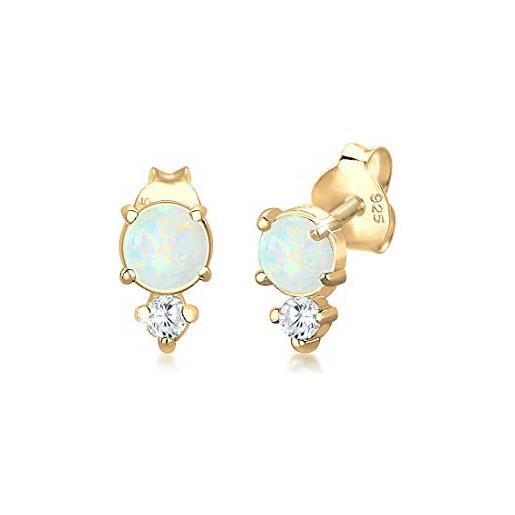 Elli orecchini donne orecchini a perno vintage con cristalli di zirconia e opale in argento sterlino 925 placcato oro