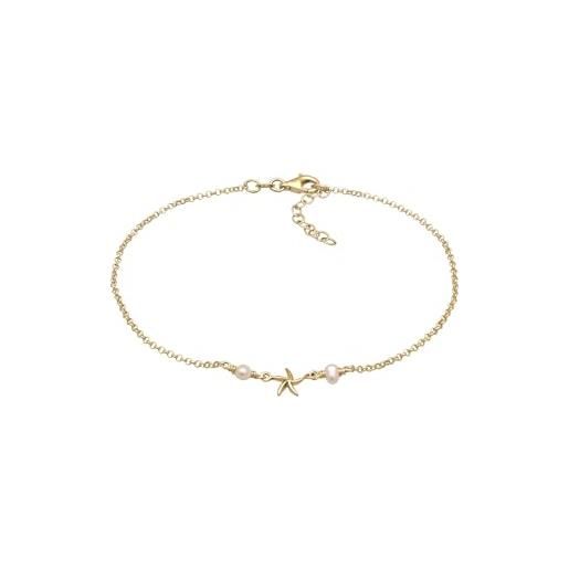 Elli cavigliera da donna in argento sterling 925 placcato oro con perline di perle di stelle marine, lunghezza 22 cm, argento sterling