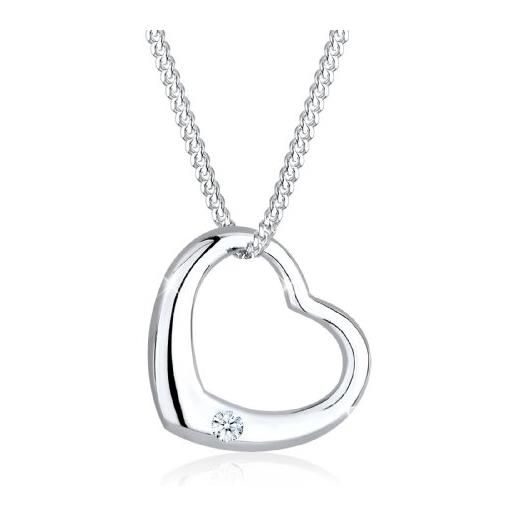 DIAMORE collana donna ciondolo cuore classico con diamante (0,03 ct) in argento sterling 925