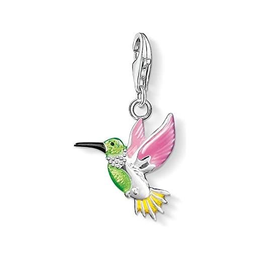 Thomas Sabo ciondolo charm colibrì con moschettone, in argento sterling 925 e smalto in diversi colori, 1.5 cm