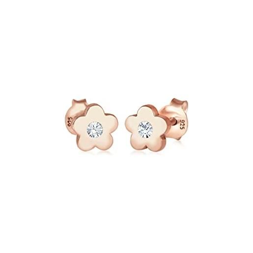 Elli orecchini bambini orecchini a perno simbolo fiore con cristallo rosa in argento sterlino 925