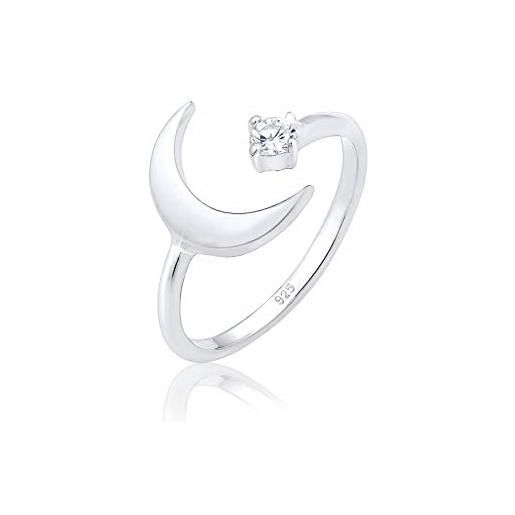 Elli anelli donne mezzaluna astro aperto con cristallo di zirconia in argento sterlino 925