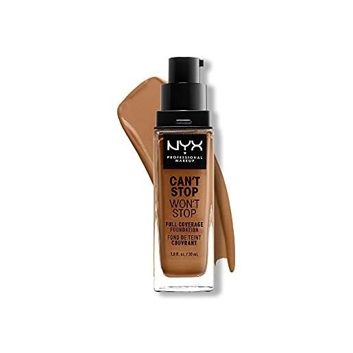 Nyx professional makeup fondotinta, can't stop won't stop full coverage foundation, lunga tenuta, waterproof, finish matte, tonalità: almond