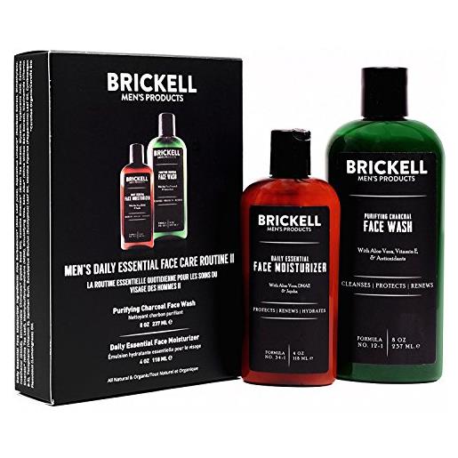 Brickell Men's Products brickell men's daily essential face care routine ii, detergente per il viso al carbone purificante e idratante per il viso daily essential, naturale e biologico, profumato