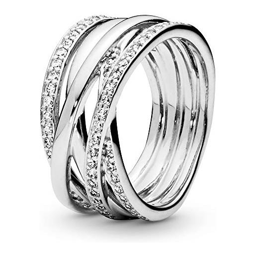 Pandora timeless anello con linee lucide e brillanti in argento con zirconia cubica, 52