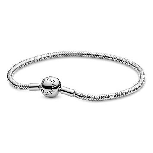 Pandora bracciale da donna con chiusura a sfera, liscio, in argento 925, argento, colore: argento, cod. 590728, 16 cm