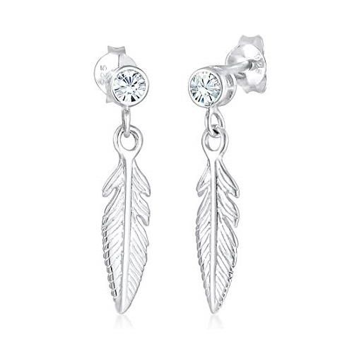 Elli orecchini donne orecchini pendenti piuma boho con cristallo in argento sterlino 925
