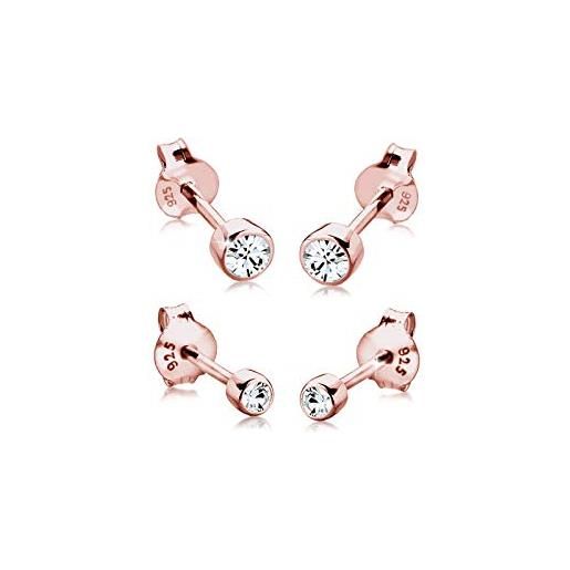 Elli orecchini donne orecchini a perno set di 2 con cristallo in argento sterlino 925