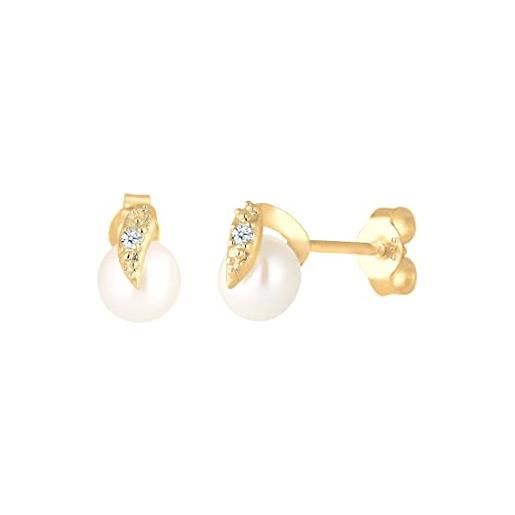 DIAMORE elli diamonds orecchini donne con diamante e perla d'acqua dolce in oro giallo 585