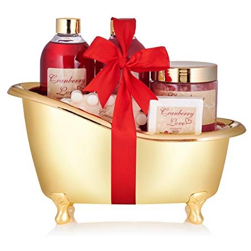 Brubaker cosmetics bagno e doccia cosmetici set cranberry love - set regalo 6 pezzi in vasca decorativa dorata