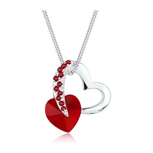 Elli collana con pendente con cristalli swarovski, a forma di cuore da donna, in argento 925 , rosso, misura 45