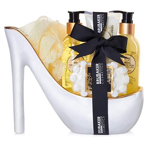 Brubaker cosmetics lusso vanilla spa set bagno e doccia - set 6 pezzi per bagno e doccia - set regalo in ceramica a stiletto in oro bianco