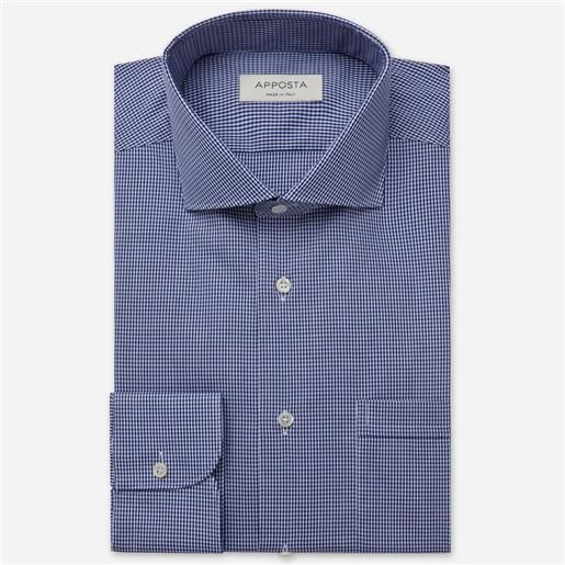 Apposta camicia quadri piccoli blu 100% cotone stiro facile popeline, collo stile collo francese basso