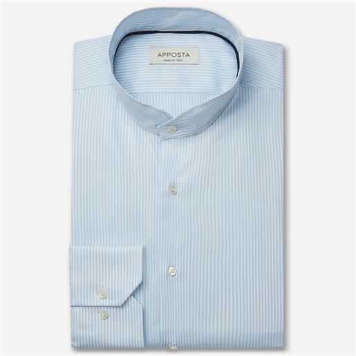 Apposta camicia righe azzurro 100% puro cotone fil-a-fil, collo stile collo alla coreana smussato