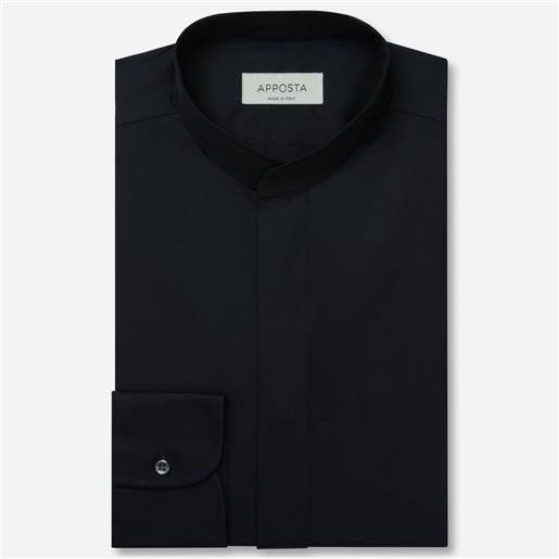 Apposta camicia tinta unita nero 100% puro cotone twill doppio ritorto, collo stile collo alla coreana senza bottone