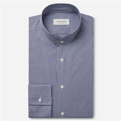 Apposta camicia quadri piccoli blu 100% puro cotone fil-a-fil, collo stile collo alla coreana smussato