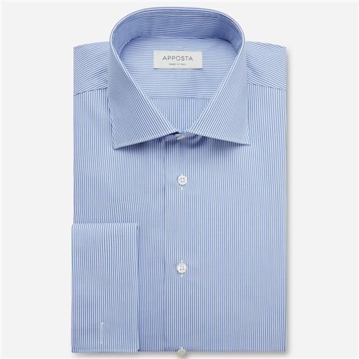Apposta camicia righe azzurro 100% cotone wrinkle free twill, collo stile collo semifrancese, polso da gemelli