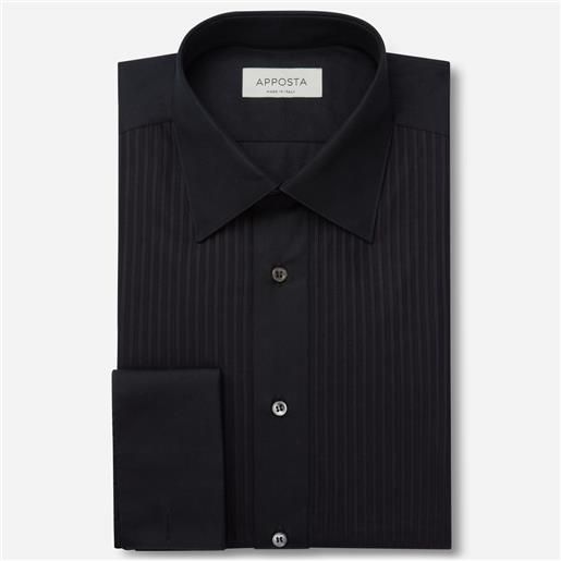 Apposta camicia tinta unita nero 100% puro cotone, collo stile collo italiano basso, polso da gemelli